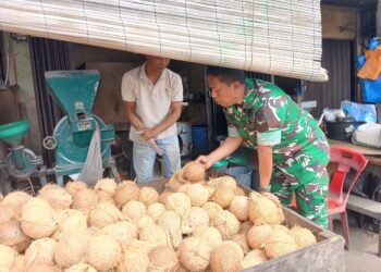 Babinsa koramil 02 / Bebesen komsos dengan pedagang kelapa di desa binaan